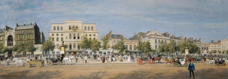 Escena arquitectónica que representa teatros en el Boulevard du Temple por Adolphe Martial Potémont, 1862