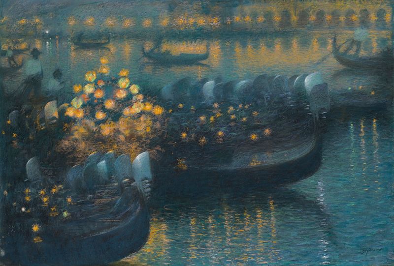 Sérénade au clair de lune – Venise, oil on canvas by Lucien Lévy-Dhurmer depicting a moonlit landscape.