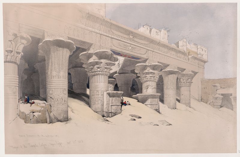 Pórtico do Templo de Edfu, óleo sobre tela de David Roberts