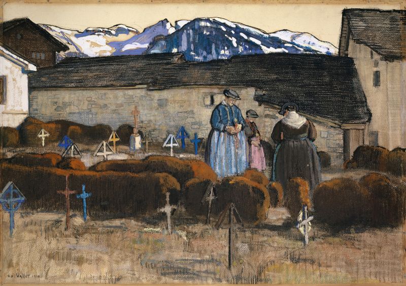 Cemetery in the Valais by Edouard Vallet, oil on canvas depicting a serene landscape