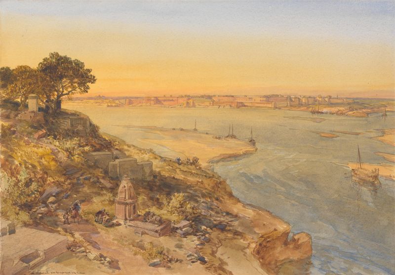 Acuarela de William Simpson que representa el paisaje del río Jumna