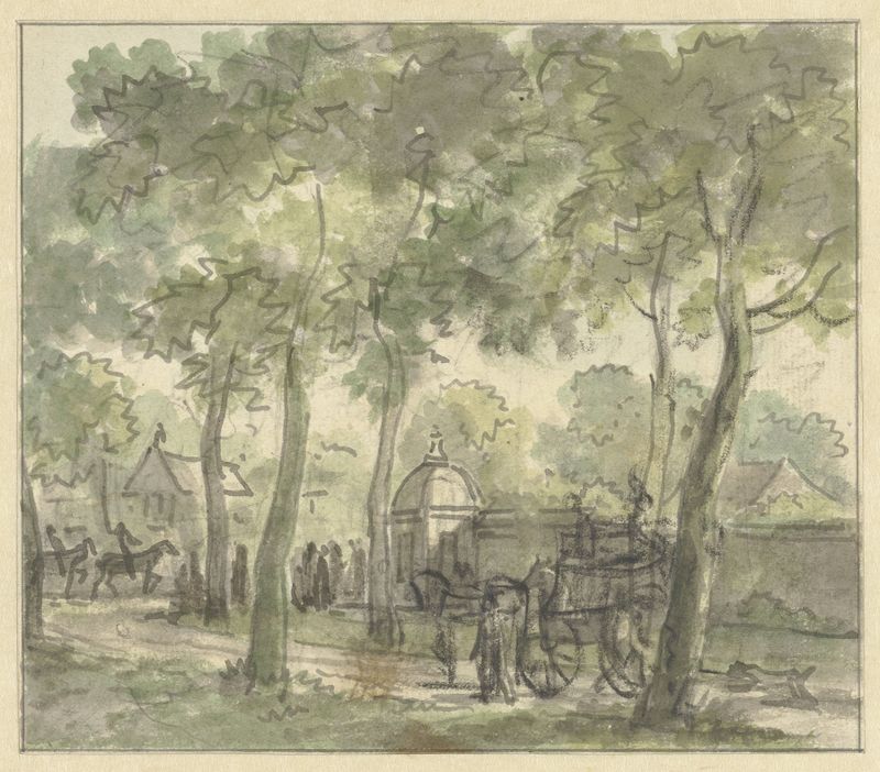 Paisaje con un camino junto a una pared antigua y una cúpula, óleo de Jurriaan Andriessen.