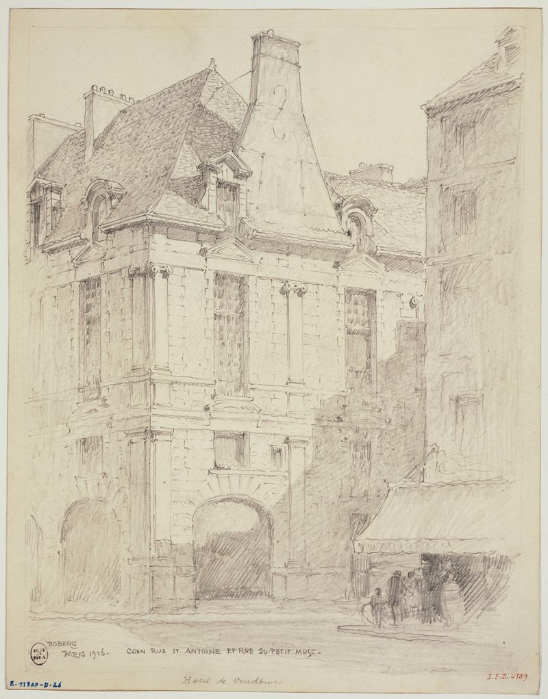 Paisagem de uma rua parisiense com reflexos nos paralelepípedos, óleo sobre tela de Ferdinand Boberg