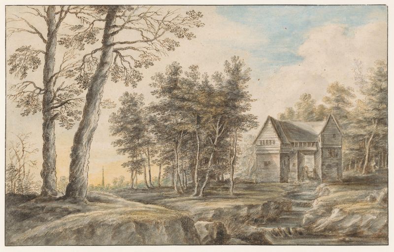 Landscape with a watermill, oil painting by Lucas van Uden
