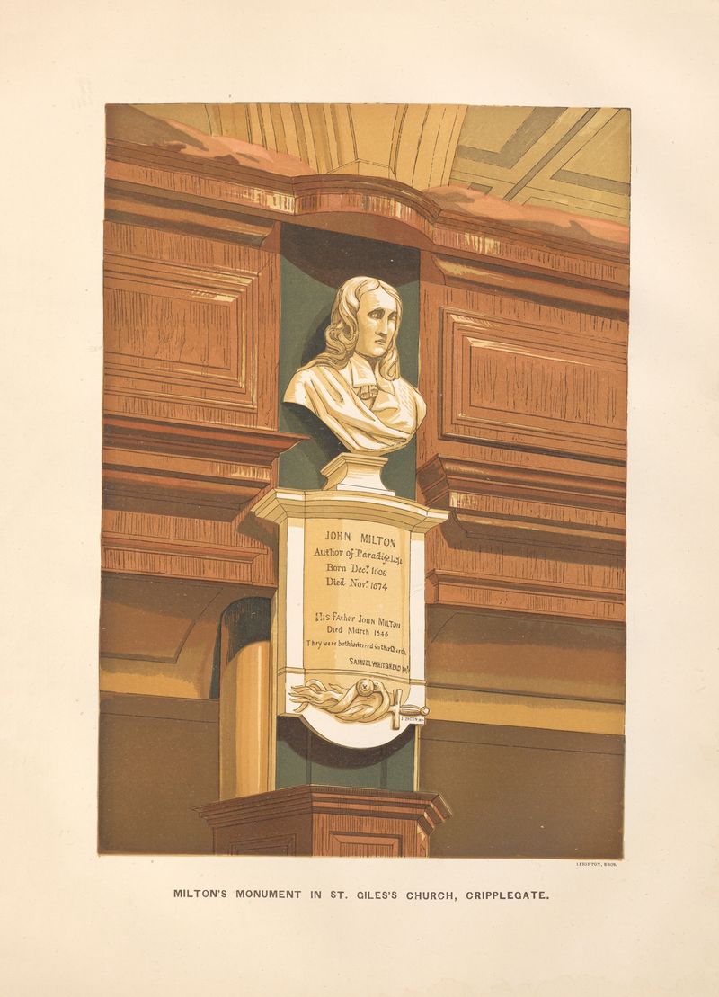 Gravura do Monumento a Milton na Igreja de St. Giles, Cripplegate, de Charles Knight