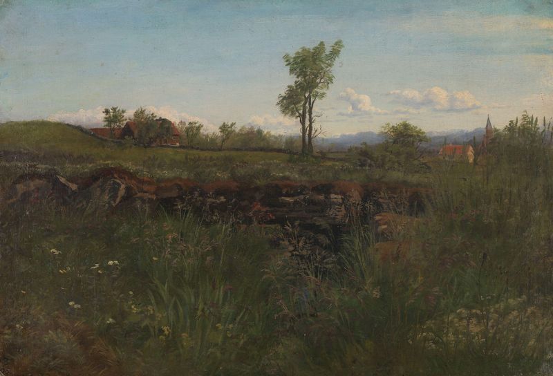Landscape Study from the Environs of Carlsruhe, oil painting by Kitty Kielland depicting a serene natural scene.