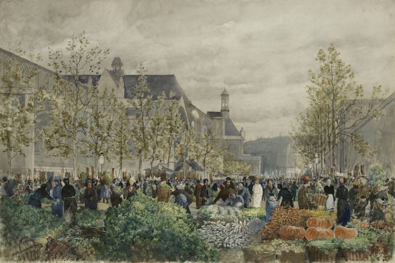 Les halles de Henri Laurent Mouren, Impressionismo, retratando um mercado movimentado.