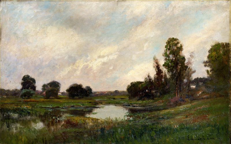 Paisagem de The River, Sound Beach, Connecticut por Edward Gay, óleo sobre tela