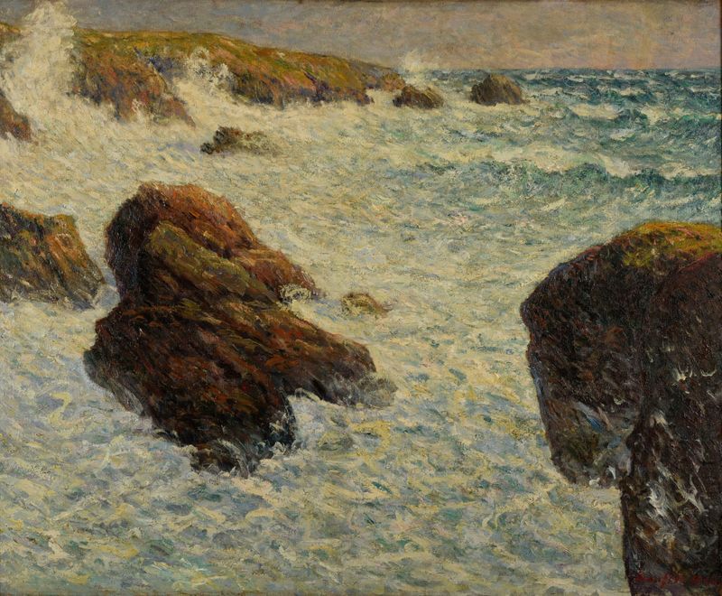 La tempête à Quiberon (Morbihan) de Maxime Maufra, pintura a óleo de um mar tempestuoso com nuvens escuras