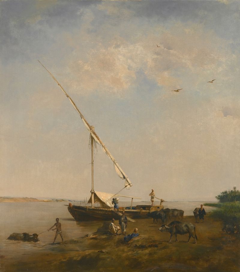 Felucca Au Bord Du Nil by Eugène Fromentin, oil on canvas depicting a felucca on the Nile.
