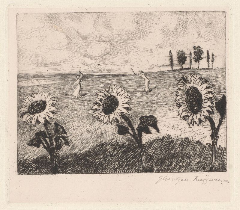 Landscape with Sunflowers by Heinrich-Ludwig von Gleichen-Russworm, oil painting featuring vibrant sunflowers.