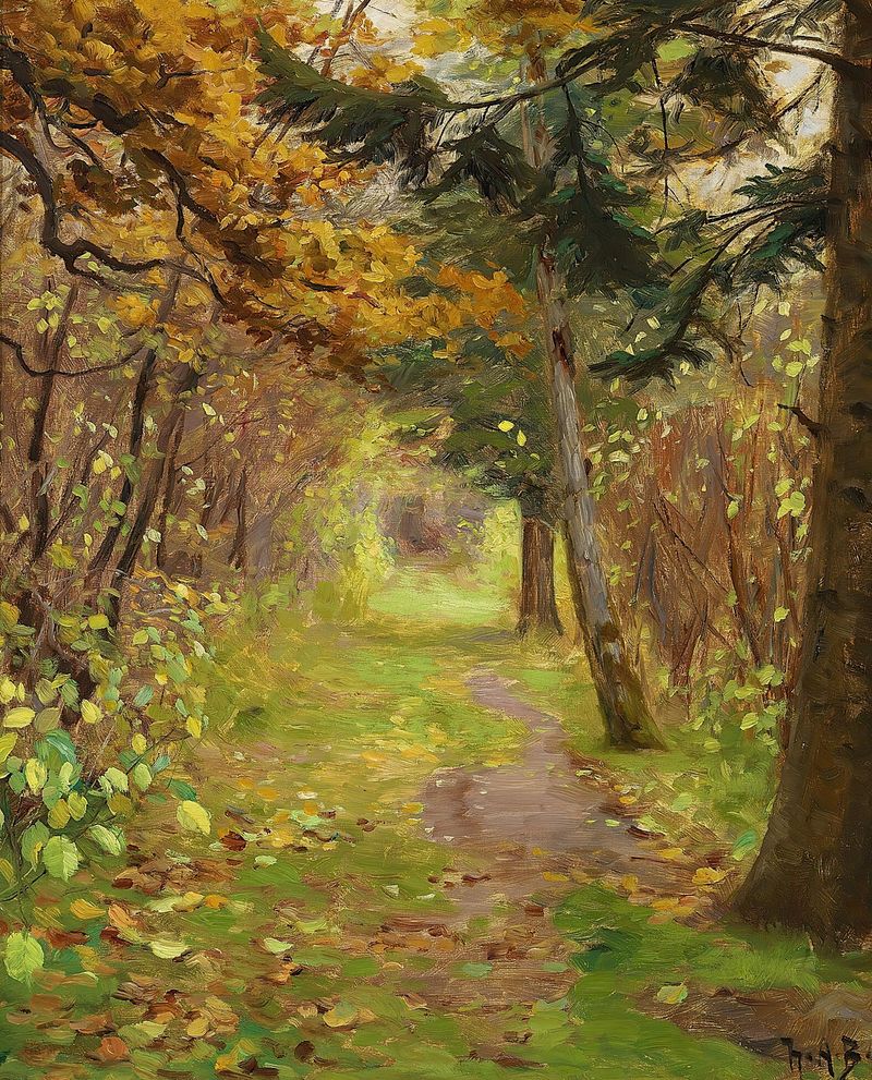 Autumn forest landscape by Hans Andersen Brendekilde, oil painting