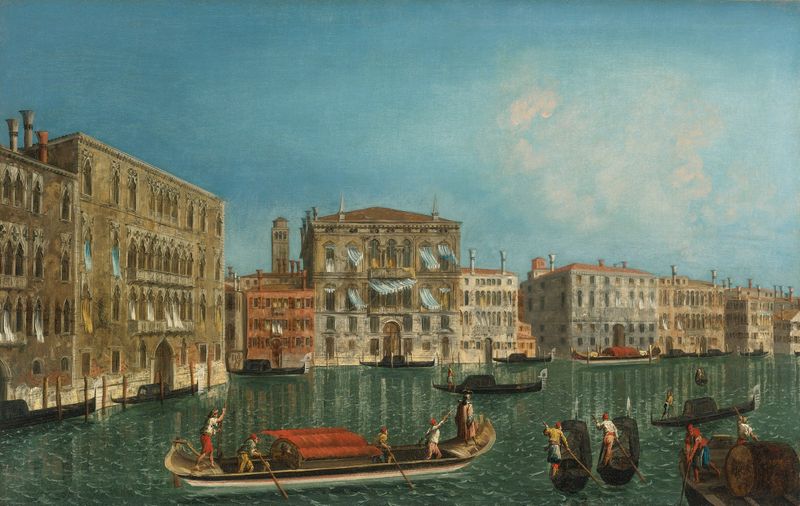 Rococo oil painting by Michele Marieschi depicting the Grand Canal with Palazzo Foscari and Palazzo Balbi