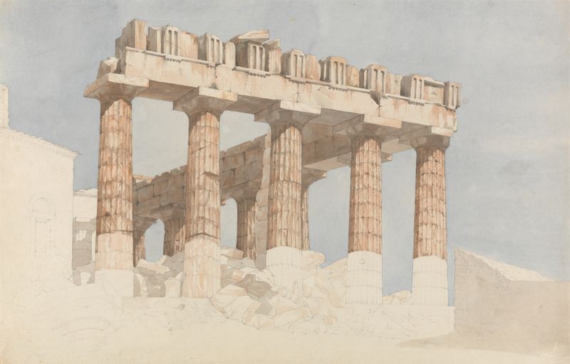 Engraving by John Foster depicting the East End and South Side of the Parthenon