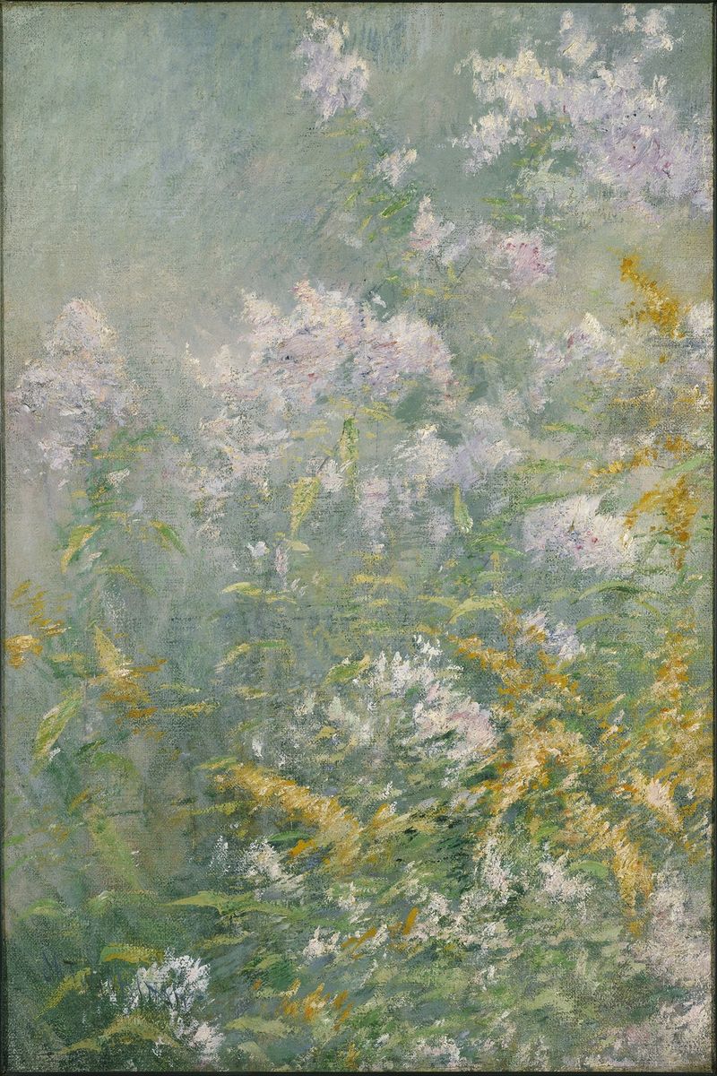 Meadow Flowers by John Henry Twachtman, oil on canvas featuring goldenrod and wild aster
