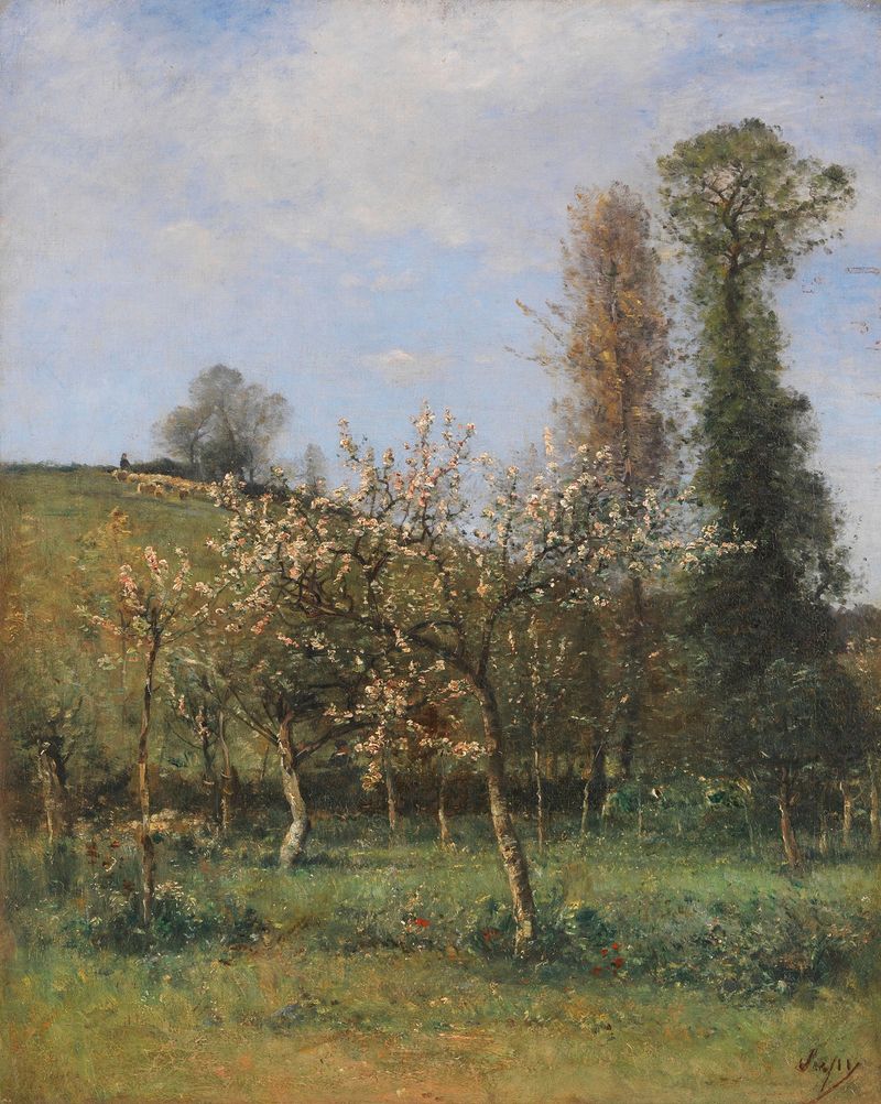 Apple blossoms in oil on canvas by Louis Aimé Japy