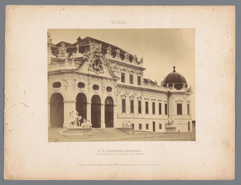 Impressão em albumina do castelo Slot Belvédère em Viena por Gustav Jägermayer & Co.
