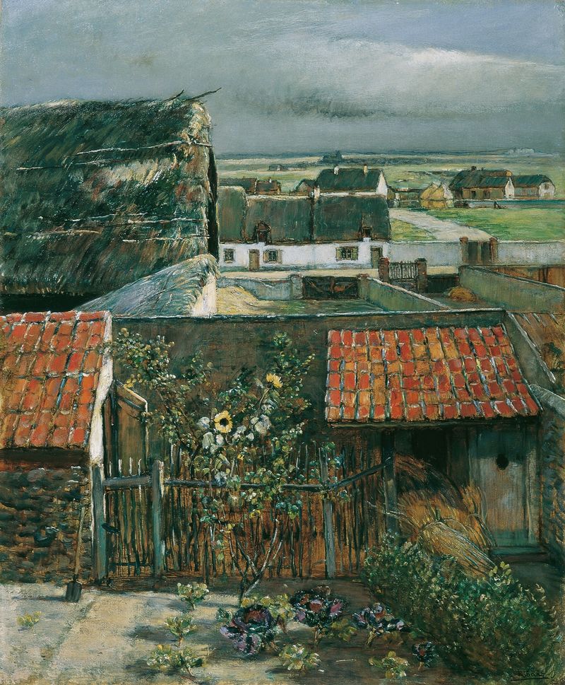 Bretonische Landschaft by Rudolf Ribarz, oil on canvas depicting rolling hills and a tranquil sky.