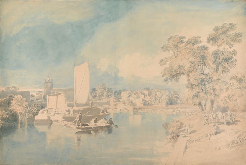 The Thames at Isleworth by John Glover, oil on canvas, depicting a serene river landscape