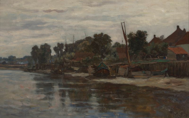 De Schelde in Burcht by Euphrosine Beernaert, oil painting depicting a serene river landscape.
