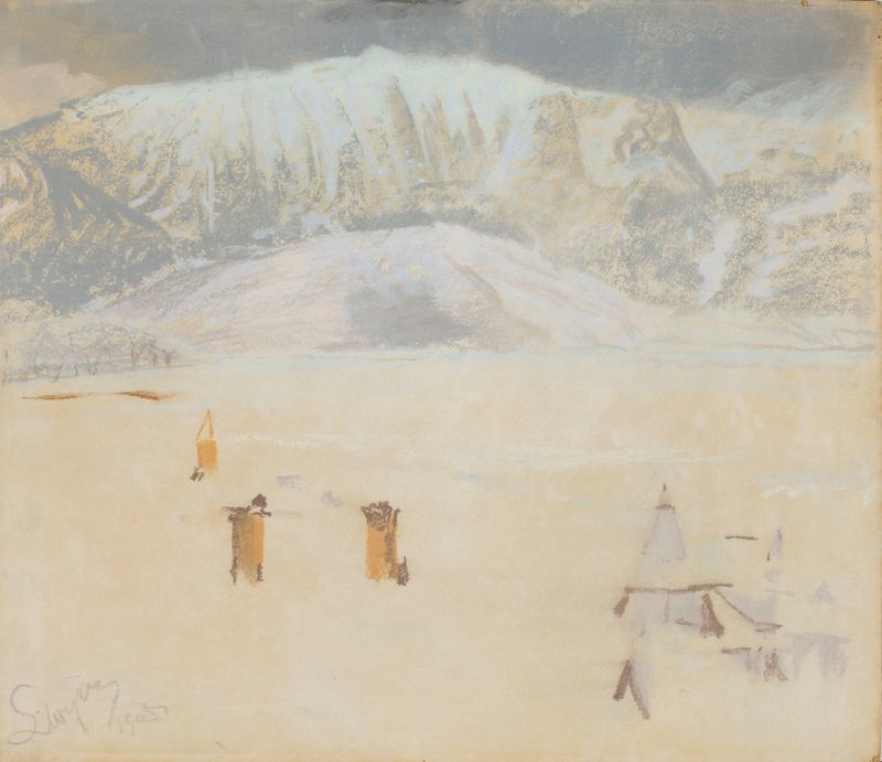 Winter in Zakopane, oil on canvas by Leon Wyczółkowski, depicting a snowy forest landscape.