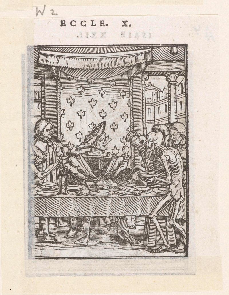 Koning en de Dood by Hans Holbein II, paper artwork depicting a king confronting death.