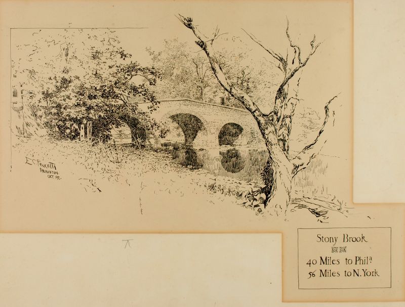 Brook Bridge de Ernest Peixotto, óleo sobre tela que retrata uma paisagem de rio tranquila