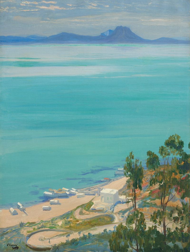 Escena marina de La Bahía de Túnez, Mañana de Sir John Lavery, pintura al óleo