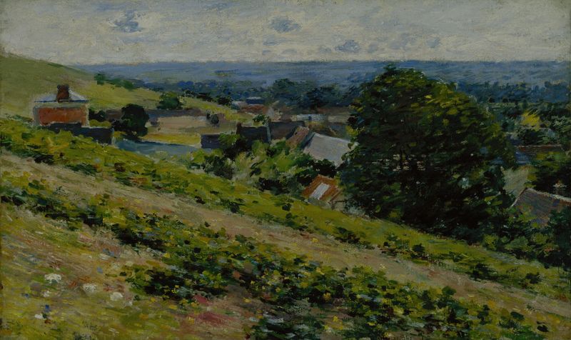 Landscape of rolling hills and greenery, oil painting by Theodore Robinson