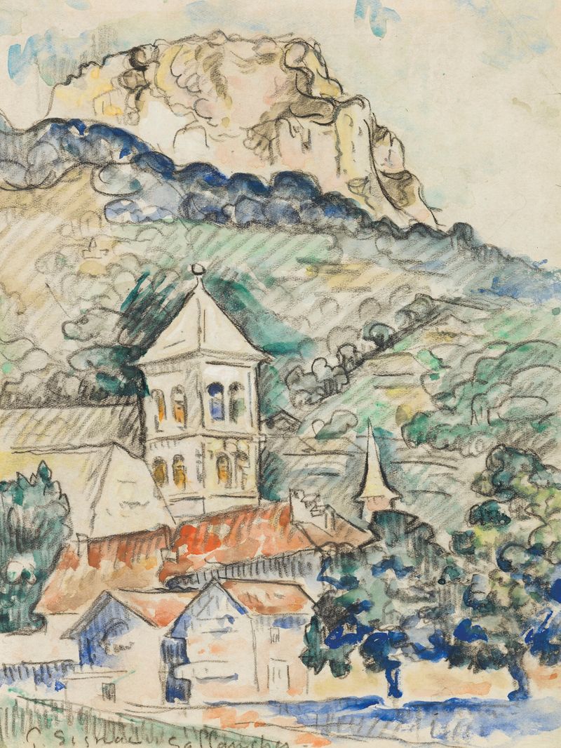 Sallanches, La dent de Warens de Paul Signac, pintura a óleo que retrata uma paisagem vibrante.