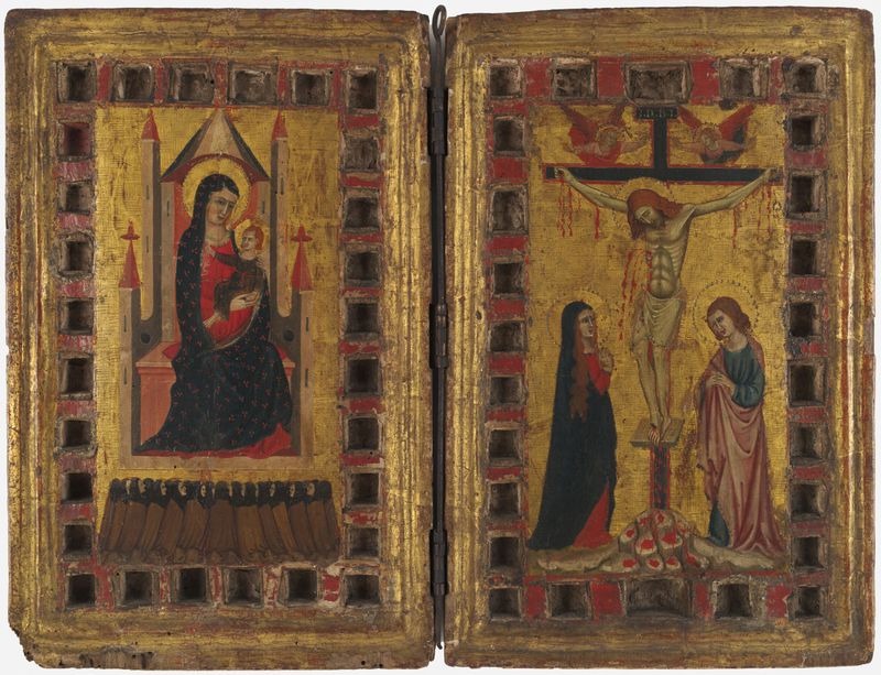 Obra en oro de Master of Offida que representa a la Virgen y el Niño con Cristo en la cruz