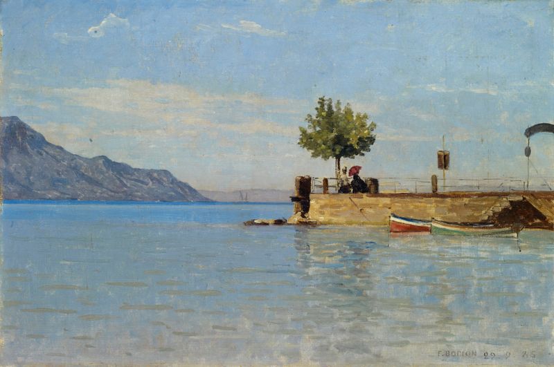 Impressionist oil painting of The Pier At Territet by François Bocion