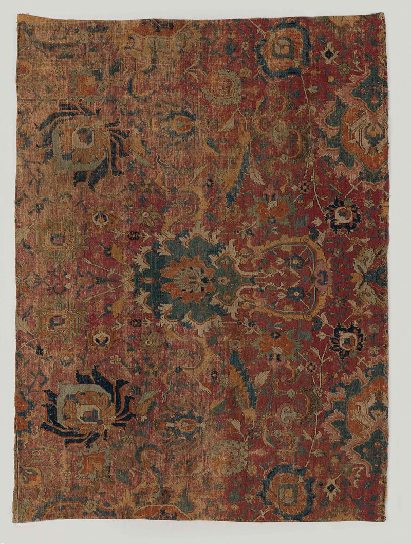 Fragment van een lotus- en palmetbloemenkleed, tecido de lã por Unknown Artist