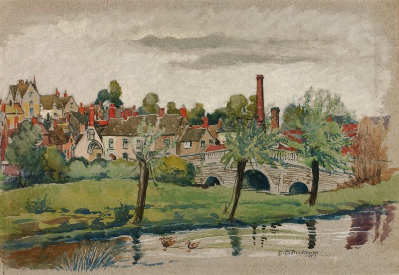 Landscape featuring a river and trees by Esther Blaikie MacKinnon, oil painting