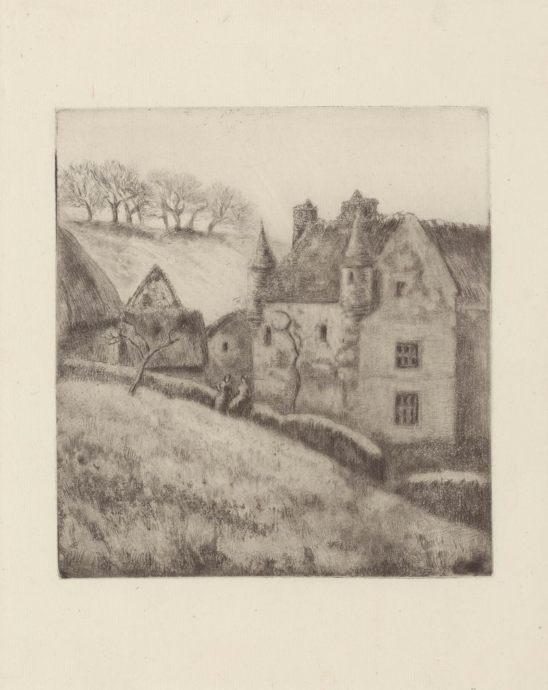Paisaje de una granja en invierno por Camille Pissarro, pintura al óleo