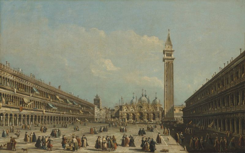 Saint Mark’s Square with the Basilica and the Campanile, oil on canvas by Francesco Tironi