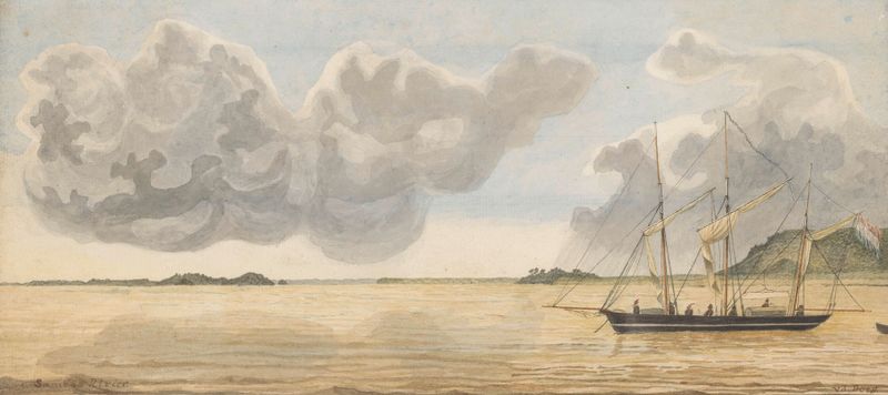 Landscape of the Sambas River by J. G. van der Does, oil on canvas