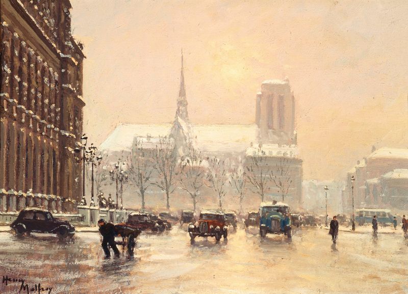 Notre-Dame cathedral in snow, Modernism by Henry Malfroy