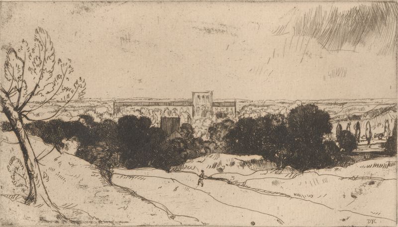 Distant View of Winchester and St. Cross, grabado de David Young Cameron