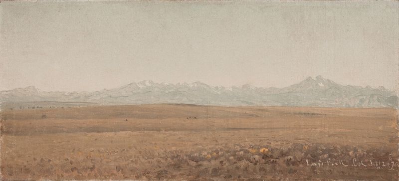 Longs Peak, Colorado de Sanford Robinson Gifford, pintura a óleo que retrata uma paisagem montanhosa ao pôr do sol.