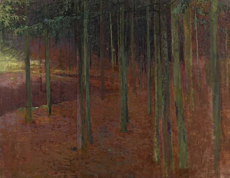 Escena de bosque con luz filtrada, óleo sobre lienzo de Antonín Slavíček