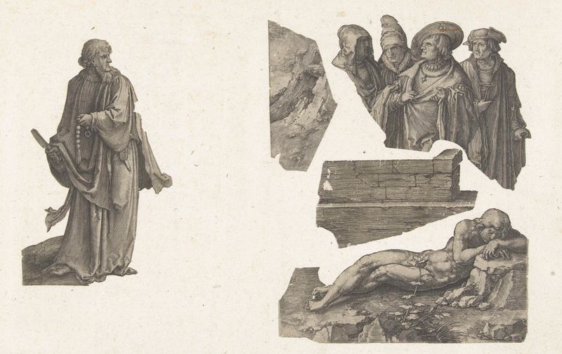 Grabado de Lucas van Leyden que muestra una figura central rodeada de caos y luz.
