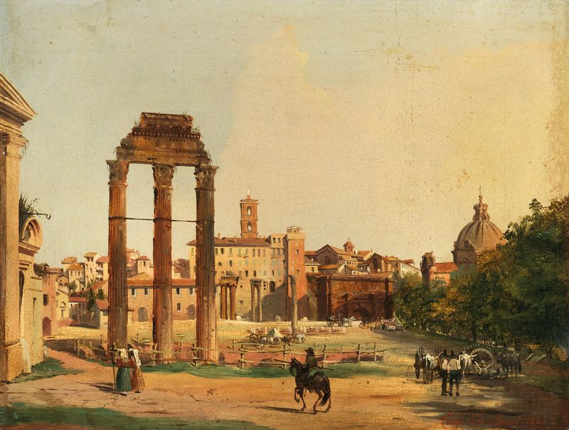 Oil painting by Ippolito Caffi depicting the Roman Forum with the Temple of Castor and Pollux