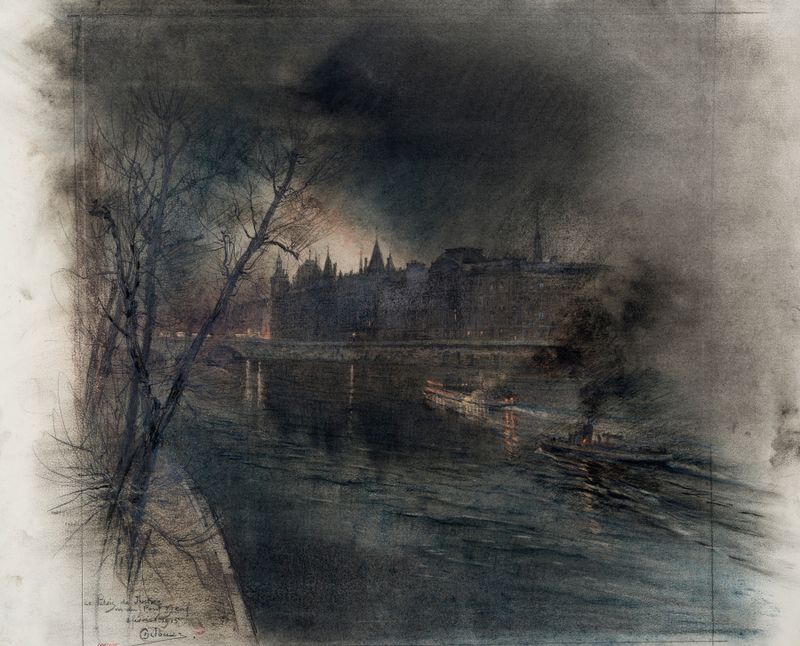 Le Palais de Justice vu du Pont-Neuf by Charles Jouas, architecture, water reflection