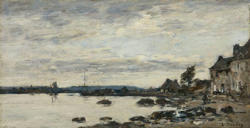 Rivage Breton de Eugène Boudin, óleo sobre tela retratando uma costa serena com ondas.