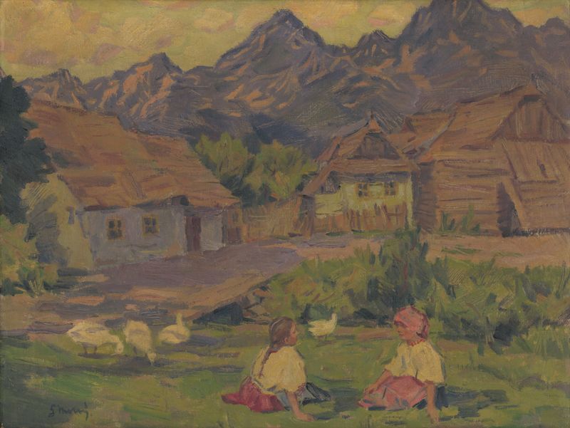 Pintura a óleo de paisagem por Gustáv Mallý com luz suave e uma atmosfera melancólica.