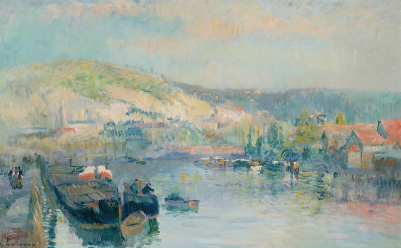 Péniche Et Bord De Seine Animé Près De Rouen by Albert Lebourg, impressionism, landscape