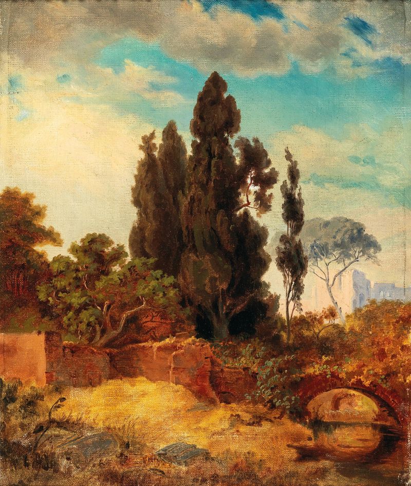 View of the Villa Hadriana at dawn, oil painting by Edmund Von Wörndle