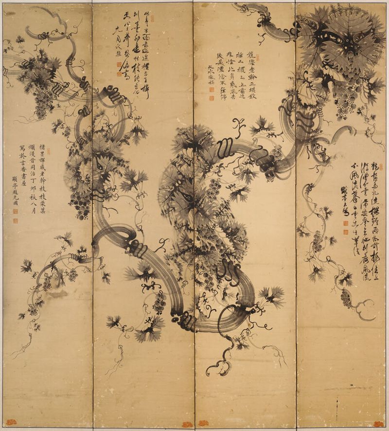 Grapevine "Dragon", dated 1867, by Cho Kwang-kuk, ink on paper, public domain