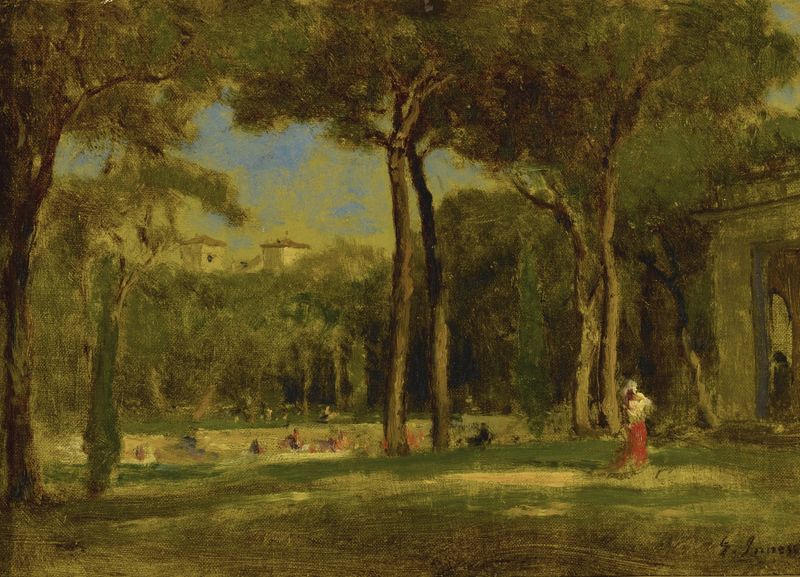 Barberini Villa de George Inness, óleo sobre lienzo que representa una villa rodeada de exuberante vegetación